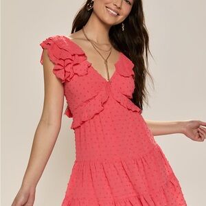 Francesca's Collections Coral Ruffle Mini Dress